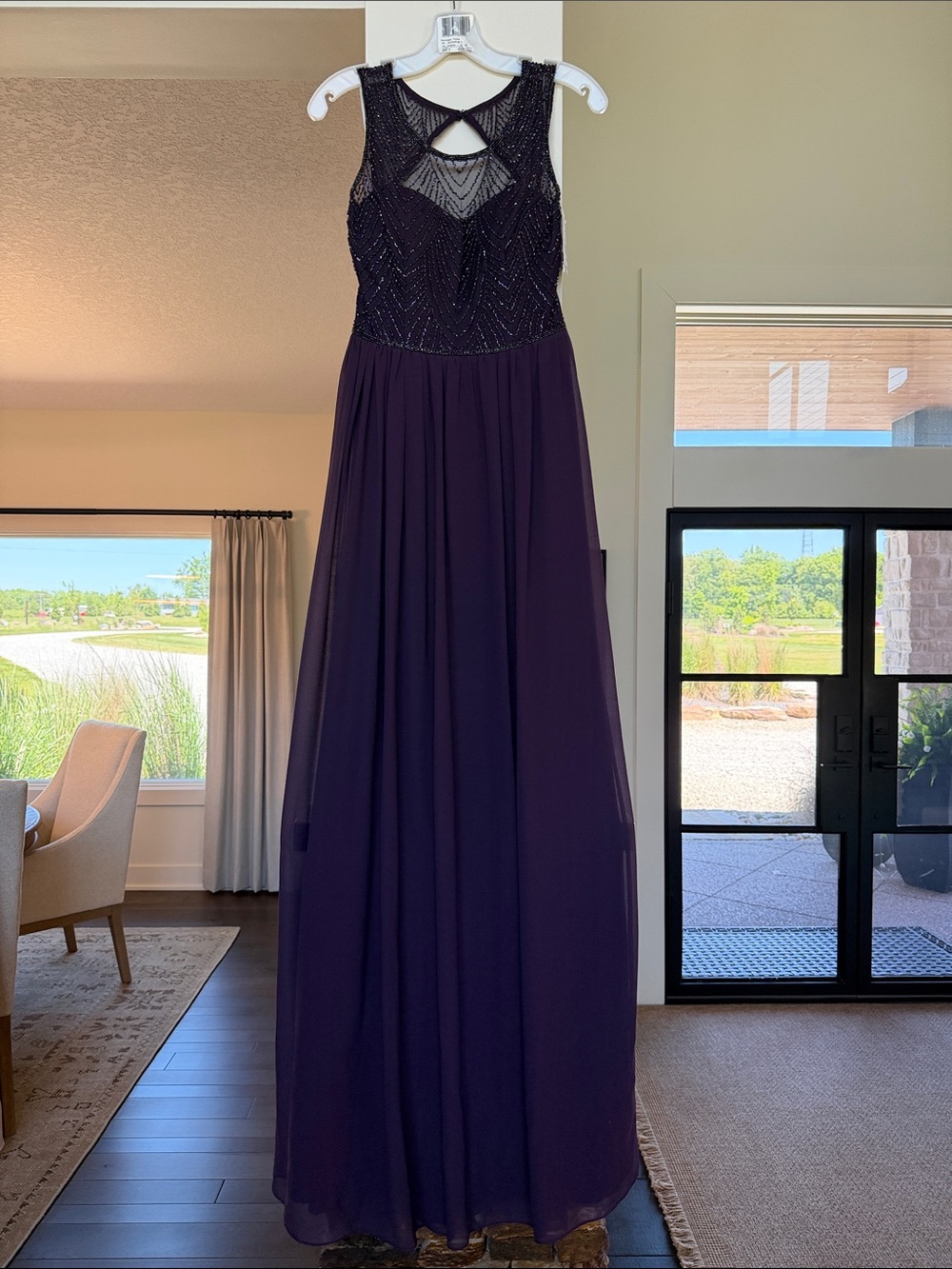 David’s Bridal Beaded Sleeveless Plum colored Formal Gown